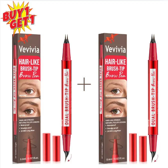 【NEW Buy 1 Get 1】2PCS Vevivia Eyebrow Pencils for Women - Eyebrow Pen with Dual-Brush-Tip & Curved Tip for Natural Fuller-Looking Brows, Precise Hair-Like Strokes for All Brow Types, Last All-Day Brow Makeup