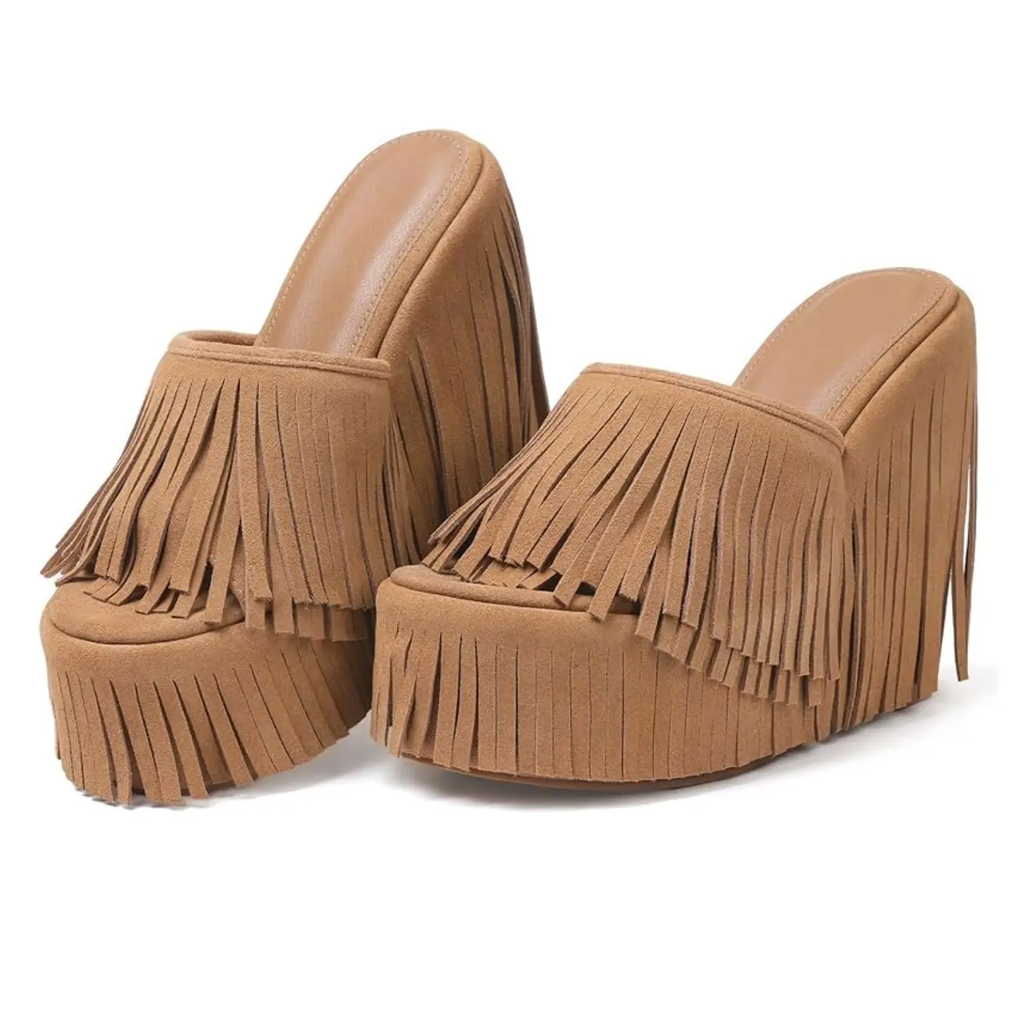Women's Wedge Fringe Platform Sandals Dressy Wedge Heels Summer Boho Shoes Slip on Open Toe Slides Tassels Beach Slippers chic fringe Beach Sandals Open Toe Footwear Flatform Girl summerwins,wedge sandals,Elegant Comfortable Women's Sandals