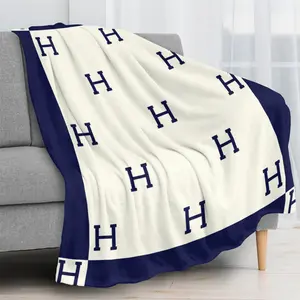 Old Money Aesthetic Blanket – Viral Luxury Monogram Style Throw Blanket, Cozy Minimalist Designer Inspired Blanket for Couch Bed Room Decor