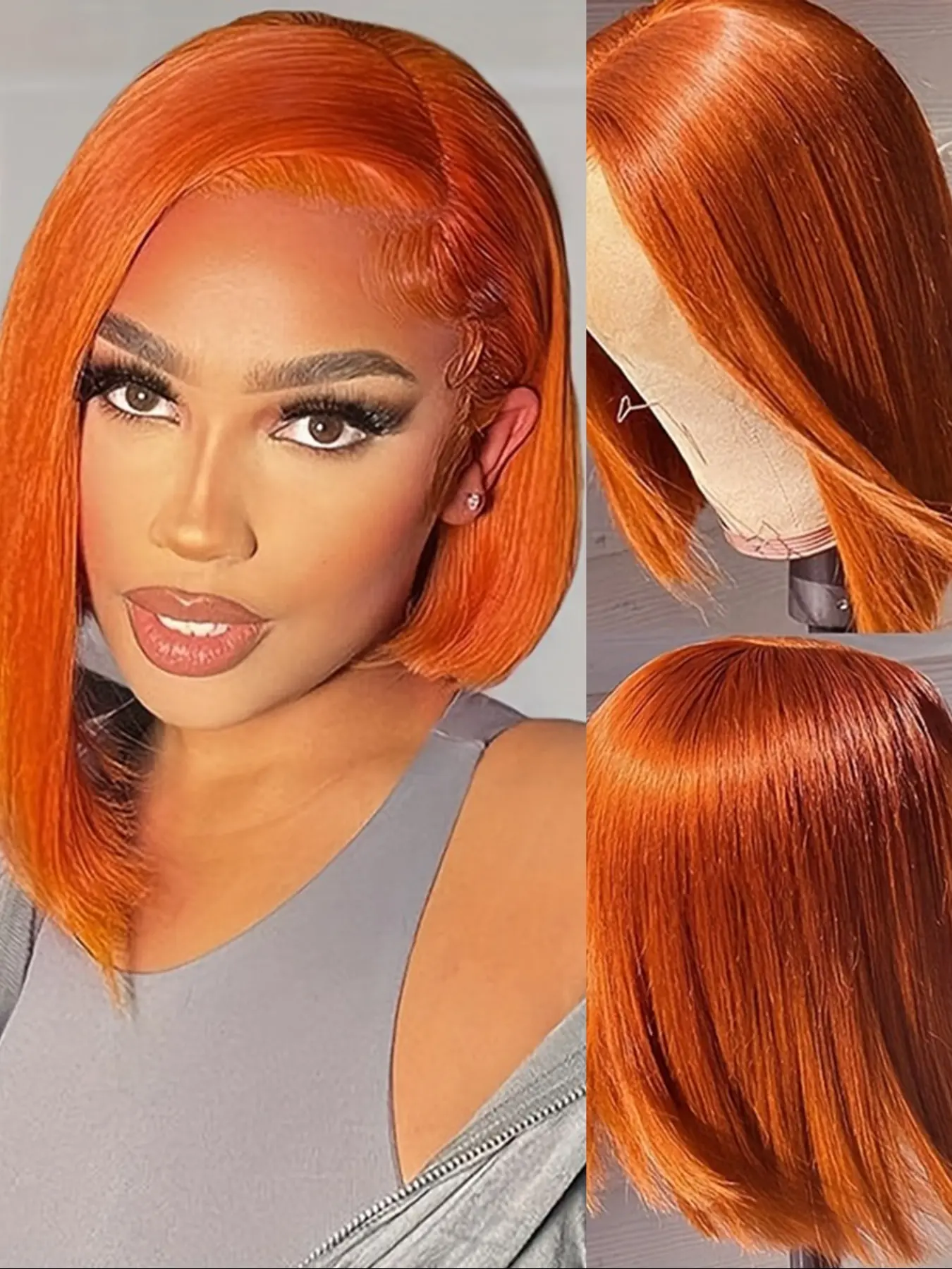 [Ginger Bob Wigs] Ginger Bob Wigs Human Hair | 13x4 HD Lace Glueless Frontal Wig, 180% Density Short Straight 10 Inch Pre-Plucked with Baby Hair Natural Looking for All Ethnicities, Realistic Hairpiece