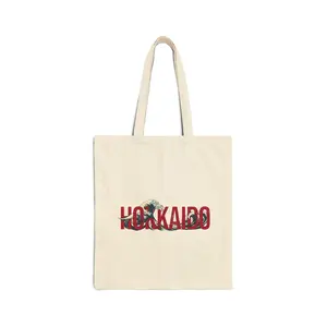 Hokkaido Text Logo Tote Bag | Floral Map Japan Canvas