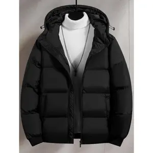 Men's Plain Pocket Zip Up Thick Warm Hooded Puffer Coat, Regular Fit Long Sleeve Padded Winter Coat, Casual Tops Beige Black jackets oktoberfest outfitGift