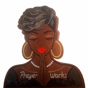 Lady Iron-On Prayer Patch, Embroidery Trim for Tops, Sweatshirts, Pullovers - Sewing & Applique Embellishment Supply