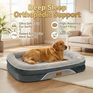 Washable Orthopedic Large Dog Bed - Dog Beds Large Sized Dogs with Removable Cover Waterproof Pet Bed with Bolster for Extra Large Pe