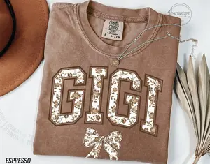 Comfort Colors Gigi Shirt, Cute Gigi T-Shirt, Floral Gigi Graphic Tees, Grandma Gift, Grandmother Shirt, Grandma Mimi Gigi Tee For Women