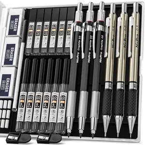 6PCS Art Mechanical Pencil Set, 3PCS Metal Drafting Pencil 0.5 mm & 0.7 mm & 0.9 mm & 3PCS 2mm Graphite Lead Holder (2B HB 2H) For Writing