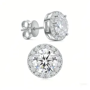 Silver Plated Hypoallergenic Earrings, Round 1CT Main CZ Diamond Cut, Full Cubic Zirconia Halo, Unisex Fashion Stud Earrings for Women Men, Tarnish Resistant, 3 Sizes (0.3CT, 0.5CT, 1CT)