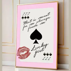 [Sale up to 50%] Lucky Girl Affirmation Poster, Pink Glam Ace of Spades Wall Art, Feminine Quote Print, Fashion Decor