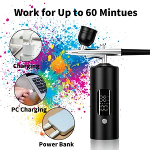 Metal Airbrush Kit with Adjustable High-Medium-Low Pressure, Digital Display, Extended Hose, Rechargeable Portable Cordless Spray Gun Set with USB, for Nail Art, Makeup, Painting, Cake Decorating, DIY - Ideal Women's Festival Gift