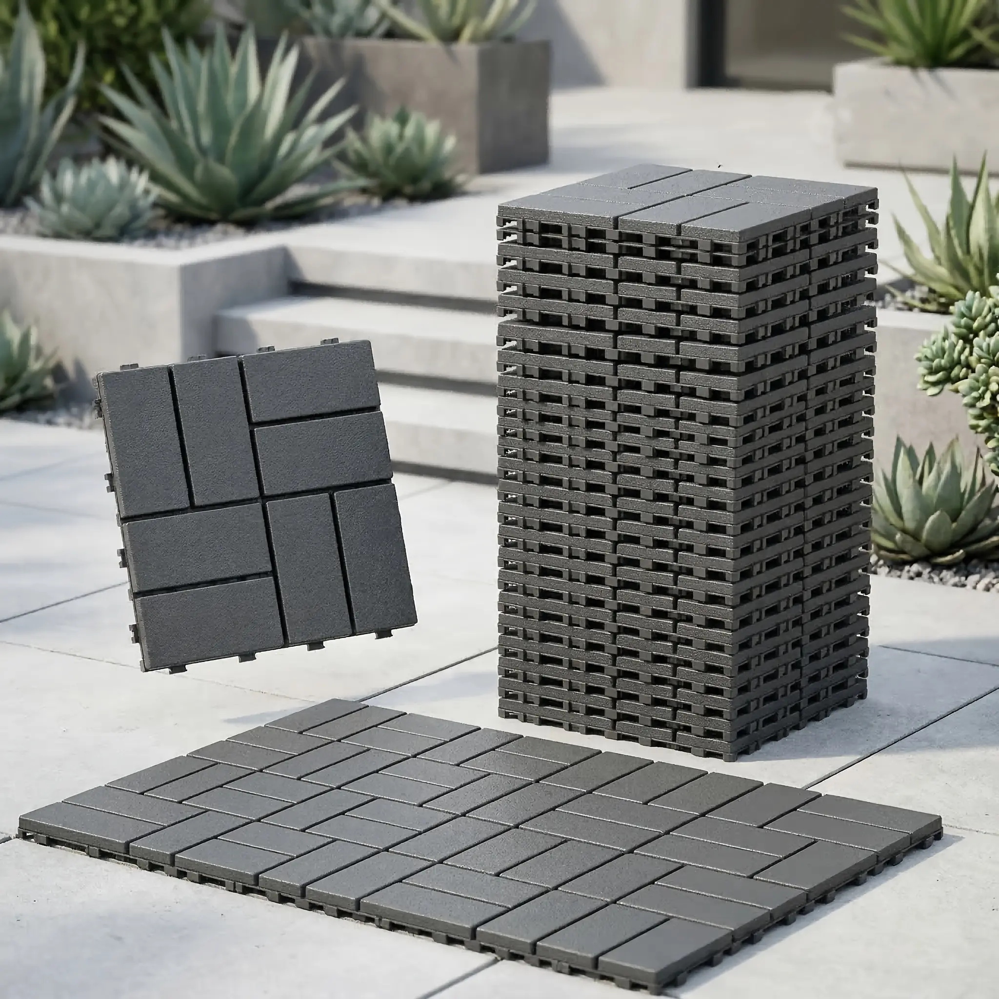 44 Pack Interlocking Deck Tiles - Outdoor Patio Flooring for All Weather Use - Versatile Plastic Decking for Pool, Balcony, Backyard & Porch in Dark Brown, Blue, Dark Coffee, Dark Gray & Khaki - Perfect for Greenhouse Flooring and Foundation