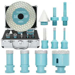 11pcs or 12pcs Dry Diamond Core Drill Bits Set, Drill Bit & Beveling Chamfer Bit & Vacuum Brazed Technology Finger Milling Bit & 2PCs Adapter 1pc or 2pcs Dual Coated Tile Saw Blade  for Drilling Shape Enlarge Marble Chip Removal Longer Service Life