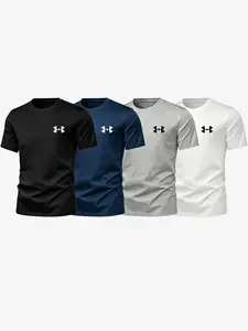 4-Piece Short Sleeve Set, Sporty Fitness Wear, Simple Logo Print, Quick-Dry Breathable Fabric, Unisex, All Seasons, Casual Style, Quick Dry Activewear