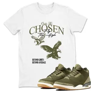 3 Family Affair Shirt, 3 Family Affair Medium Olive Graphic T-Shirt, Only The Chosen Fly This High Tee Match Sneaker, Full Size