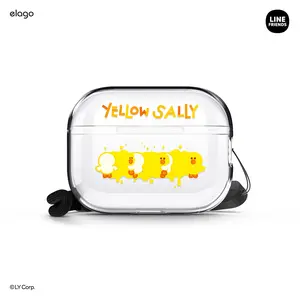 LINE FRIENDS | elago Yellow Sally Case for AirPods Pro 2 - Durable and Shockproof Protective Cover Accessory, Lanyard Included
