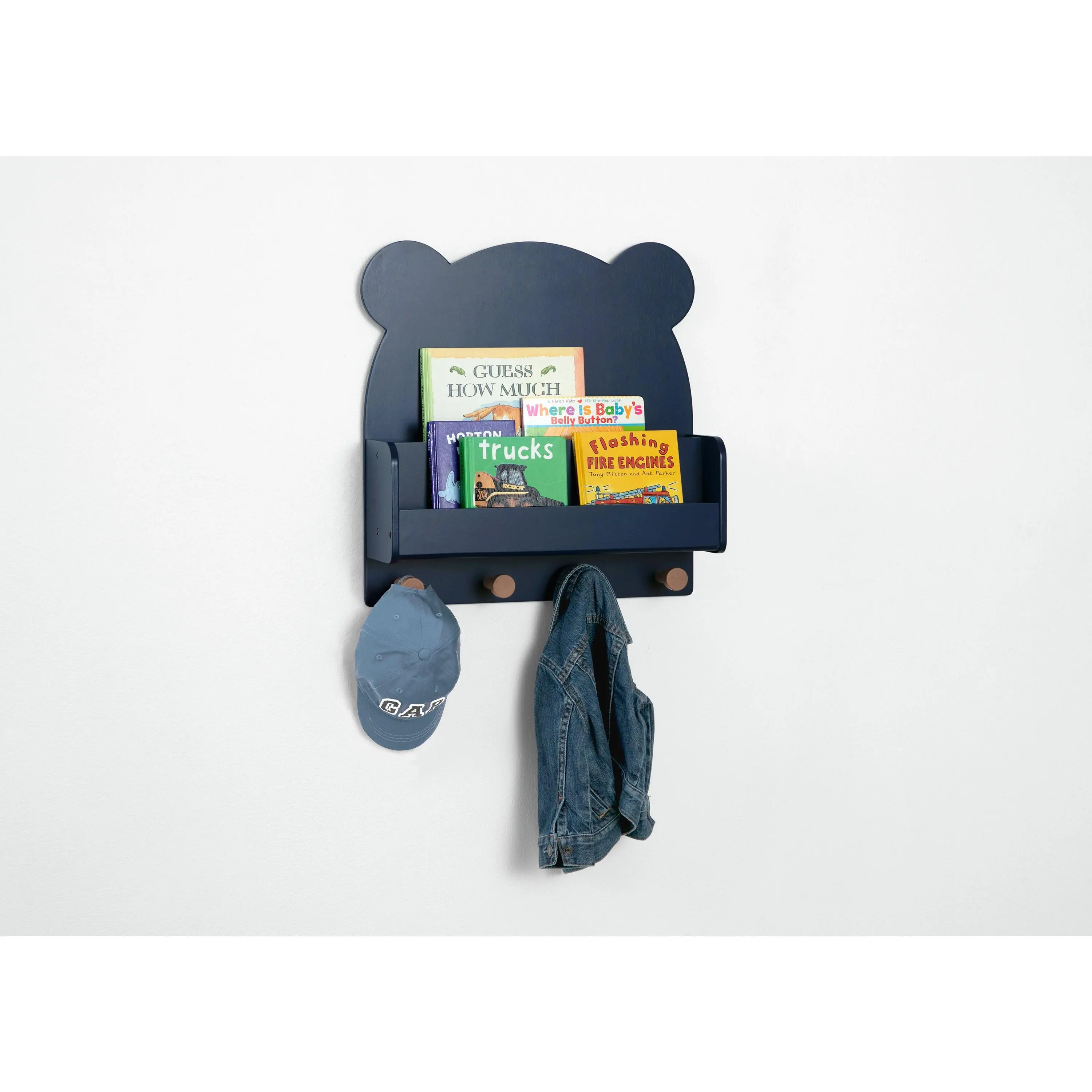Brannan Bear Classic 2-Tier Multi-Hook Floating Shelves Storage Rack, Home Decor & Organizer with 4 Hooks for Kid Room Nursery, Home Supplies Organizer, Hanging Shelf