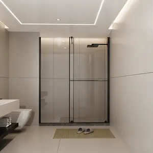 Glass Shower Door, 30-60" Adjustable Sliding & Walk-in Shower Screen, 1/4" Tempered Glass, Black Stainless Steel Handle, Reversible Installation