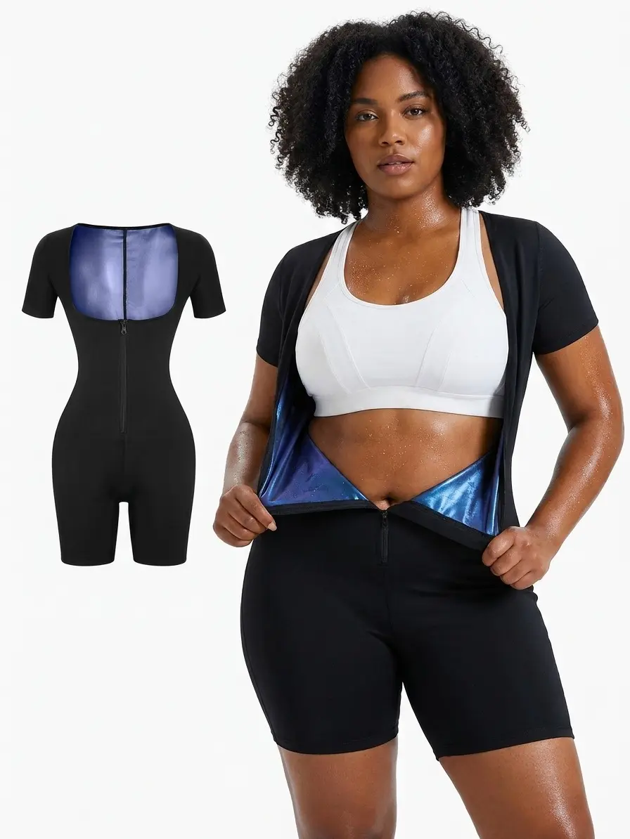 Sculpt Touch Women's Coated Athletic Zipper Workout Jumpsuit Stylish Activewear Workout Apparel Sporty Comfy Jumpsuit Tummy Control Sports Jumpsuit Sports Outfits Stylish Activewear #Summervibes