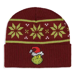 Dr. Seuss The Grinch Ugly Sweater Embroidered Grinch Adult Knit Cuff Beanie For Men And Women