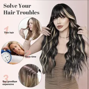 Plodon New Upgraded 4PCS Set Clip in Hair Extensions Long Wavy Synthetic Hair, Lightweight Double Weft Lace Weft Hairpieces for Natural Look, Full Head Volume Extensions for All Day Comfort, High Quality Fiber,