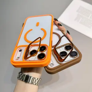 HISTORYOO Case For iPhone 17 Pro Max 16 15 14 13 12 Plus Air Magnetic Case MagSafe Discreet Metal Camera Mount Ring Holder Kickstand independent Lens Protective Film Silicone Frame + Transparent Acrylic Back Cover Anti-Fall Non-Yellowing Wireless charging