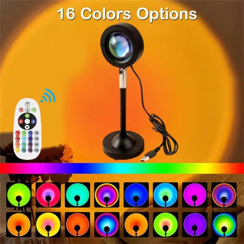 Fall Winter Sunset Lamp Projector Light 180° Adjustable RGB Mood Lamp with 4 Modes Remote Control Battery Included for Bedroom Gaming Room Live Streaming Christmas Gift DC Power Supply,Christmas decorations,Holiday parties