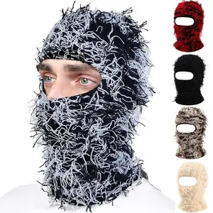 Distressed Balaclava Ski Mask for Men Women Knitted Beanie Balaclava Windproof Full Face Cover Mask Hat for Cycling, Snowboarding, Skiing