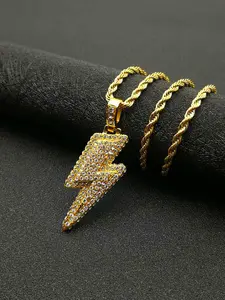 Trendy Hip-Hop Lightning Bolt Pendant Necklace, Unisex Zirconia Decorated, Fashion Accessory for All Occasions, Perfect Gift