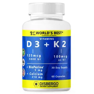 Disbergo Vitamin D3 & K2 - 125mcg & 100mcg Capsules - 60 Capsules Total - 30 Day Supply