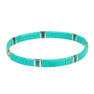 KELITCH Bracelets Turquoise Delight Delicate Tila Flat Beads Handmade Stretch Bracelets Jewelry