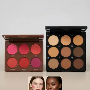 Romantic Flower Blush & Contour Palette Bundle, 6-color Matte Blush with 1/2 Counts 45g Matte Contour Palettes, Long-lasting Waterproof Flawless Makeup for All Skin Types and Youth