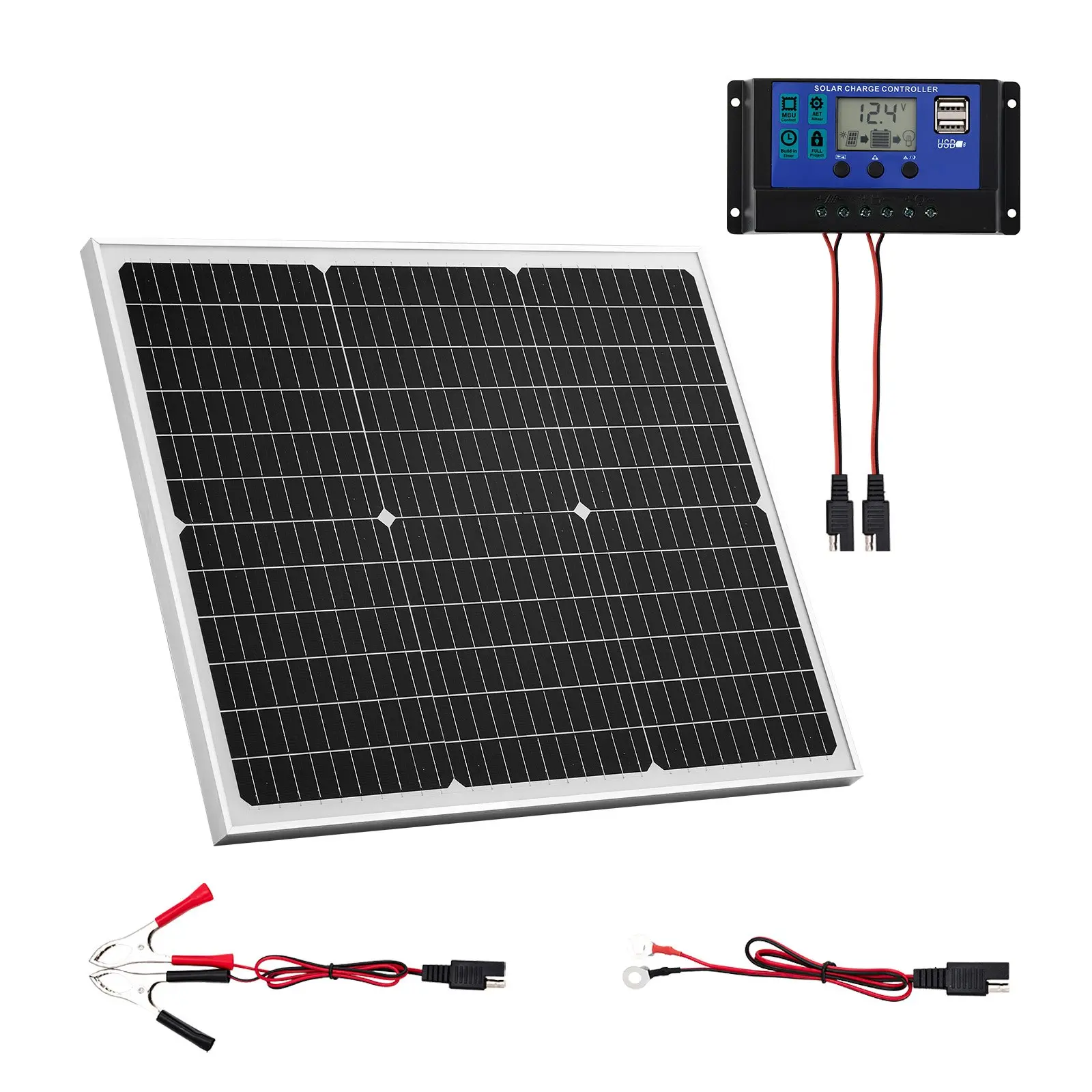 【Summerfinds】VEVOR 50W 12V Solar Battery Charger Maintainer with 50w Output, Mono Solar Panel Trickle Charger, Upgraded MPPT Controller, IP65 Waterproof for Car, Boat (Bracket Not Included)