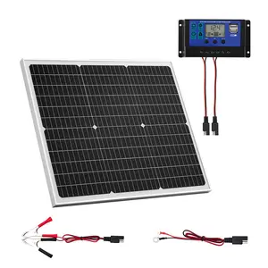 VEVOR 50W 12V Solar Battery Charger Maintainer with 50w Output, Mono Solar Panel Trickle Charger, Upgraded MPPT Controller, IP65 Waterproof for Car, Boat (Bracket Not Included)