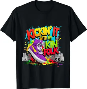 100% Cotton Kickin It With My Kinfolk Sneaker Family Reunion Tee T-Shirt