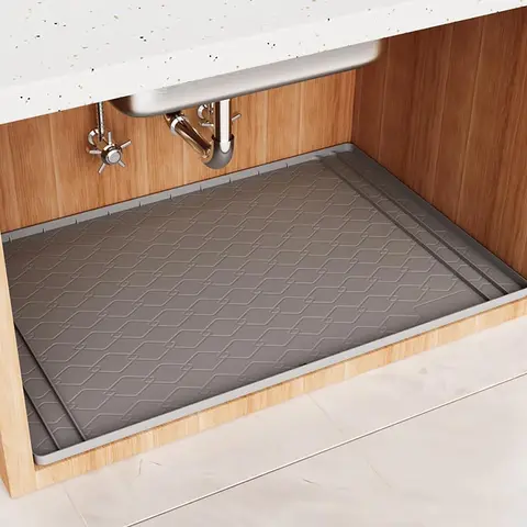 Silicone Under Sink Mat, Single Piece Kitchen Sink Mat, Shelf Liner and Cabinet Protector, Moisture, Waterproof Bathroom Tray, Home Organizer, Rectangular Shape