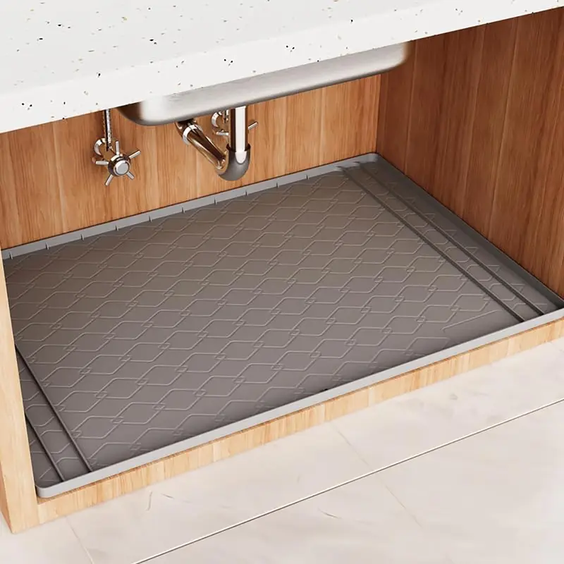 Silicone Under Sink Mat, Single Piece Kitchen Sink Mat, Shelf Liner and Cabinet Protector, Moisture, Waterproof Bathroom Tray, Home Organizer, Rectangular Shape