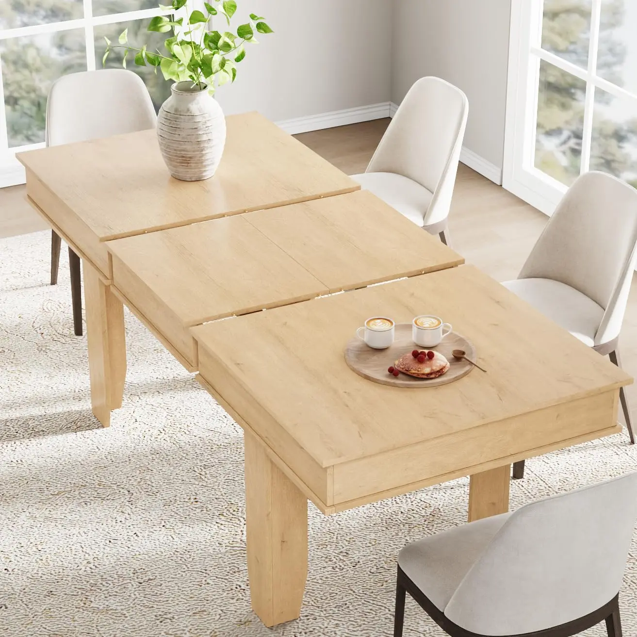 Garvee Extendable Dining Room Table 63-86.6 in for 6-10 People, Farmhouse Style with Sturdy Wooden Frame, Large Rectangular Kitchen and Dining Room Table