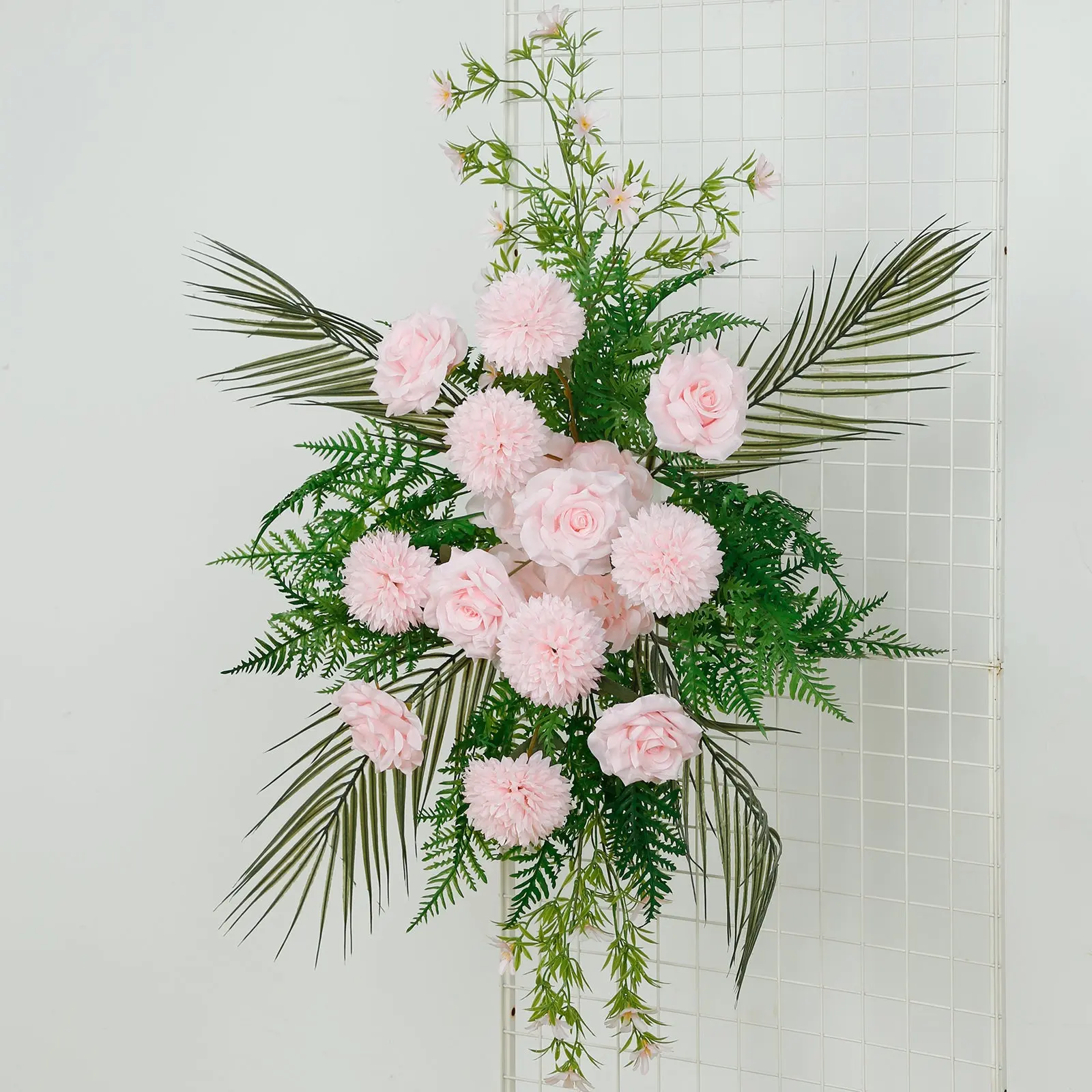 Artificial Blush Pink Flower Wedding Arch Floral Swag - Chrysanthemum, Greenery, Palm Leaves, Decorative for Wedding Ceremony Backdrop Arches, Table Centerpieces