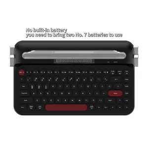 AJAZZ AF84 membrane keyboard wireless dual-mode 2.4G+Bluetooth black and red two-color round keycap retro typewriter keyboard comes with a groove AAA battery that can hold mobile phones and tablets, high-value office keyboard