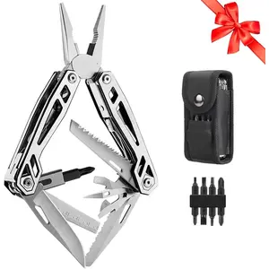 21-in-1 Multitools with Pocket Knife, Stainless Steel Self-locking Pliers with 8 Screwdriver Bits, Multi Tool Camping Gear, EDC Knife with Pouch for Outdoor Survival,  Gift for Christmas,New Year