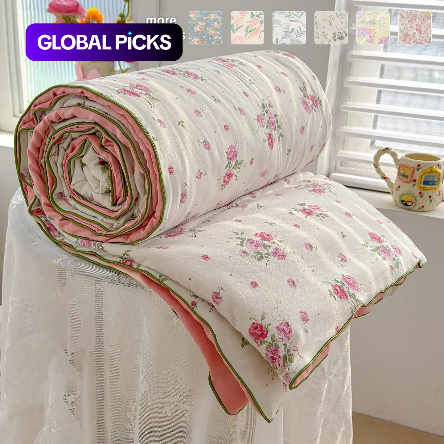 1‑Piece Small Floral Print Summer Quilt, Super Soft Skin‑Friendly Air‑Conditioned Quilt, Air Conditioning Quilt, Lightweight Printed Bedding for All Seasons, Suitable for Bedrooms and Living Rooms #GLOBAL PICKS