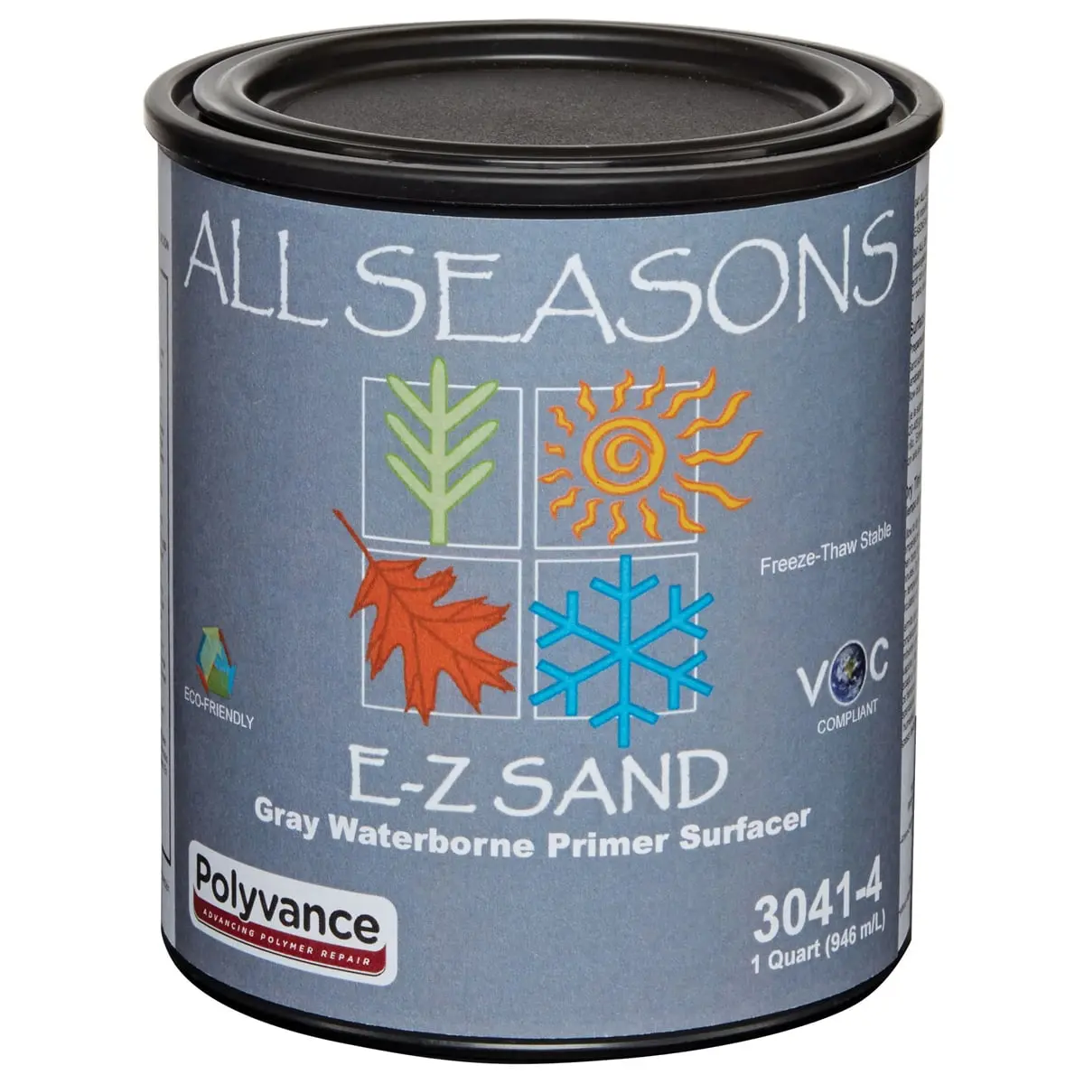 Polyvance URE3041-4 1 qt. Light Gray All Seasons E-Z Sand Waterborne Primer - High-Build, Freeze-Tolerant, Solvent-Resistant, Durable Materials, Long-Lasting, Hides 180 Grit Scratches, Compatible with All Automotive Topcoat Systems