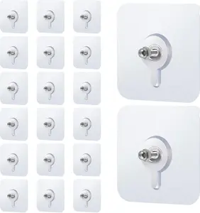 20PCS Self Adhesive Hooks, No Drill Screw Stickers Heavy Duty Hangers Without Nails, No Nails Wall Hooks for Hanging, Sticky Hook for Bathroom Kitchen