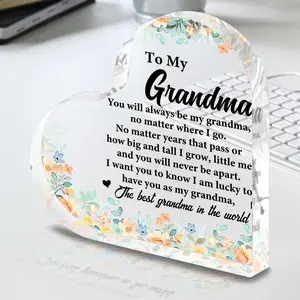 Acrylic Heart Shaped Desktop Ornament, Grandma Gift, Grandma Birthday Gift, Home Decor, Gift for Grandma, Grandma Souvenir
