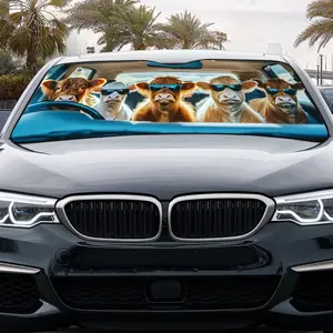 Funny Cow with Sunglasses Driving Car Windshield Sun Shade, Cool Animal Car Shades for Front Windows Foldable, Portable for RV SUV, Front Placement, UV Protection, Easy Installation, Car Interior Accessories, Car Accessory, Car Decor