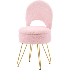 Storage Ottoman Vanity Stool Chair with Folding Back Teddy Velvet Makeup Chair Multifunctional Upholstered Footstool,4 Metal Legs with Anti-Slip Feet for Bedroom Living Room Entryway