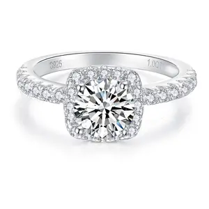 [TW] "Promise" 1 Carat & 2 Carats & 3 Carats Square-Halo VVS1 D Color 925 Sterling Sliver Ring Perfect Gift For Christmas Engagement Wedding Party Gift Birthday Gift For Women