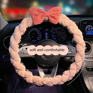 1pcs Plush Bowknot Twist Steering Wheel Cover, Soft Car Interior Accessory, Stylish and Durable Protection for Your Vehicle