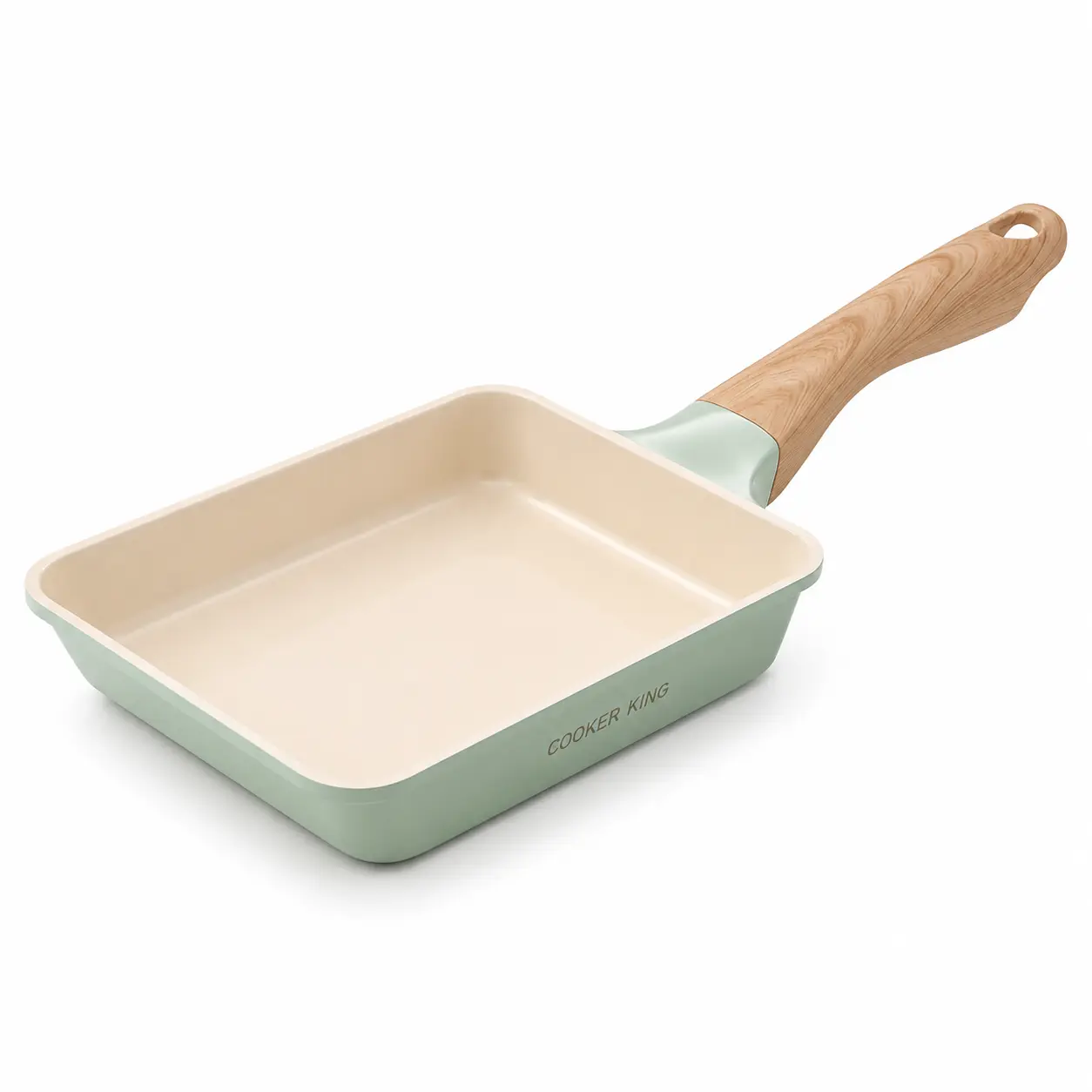 Cooker King Ceramic Nonstick Tamagoyaki Pan - Rectangular Japanese Omelette Pan with Wood-Look Handle, Induction Safe Nonstick Cookware