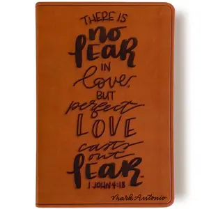 Personalized ESV Large Print Bible - Light Brown - There is No Fear in Love, But Perfect Love Casts Out Fear - Hand Lettered and Engraved