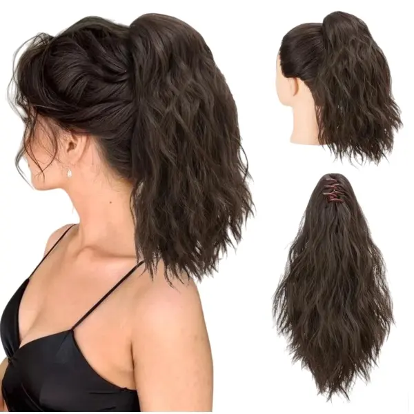 YETTA 12-Inch Claw Clip Ponytail Extension for Women, Glueless Pre-Styled Curly Wavy Synthetic Hair for Casual Dating & Voluminous Hairstyles, Glueless Pre Style, Synthetic Hair Pieces, Ponytail Hairstyles, Wavy Curly Hair